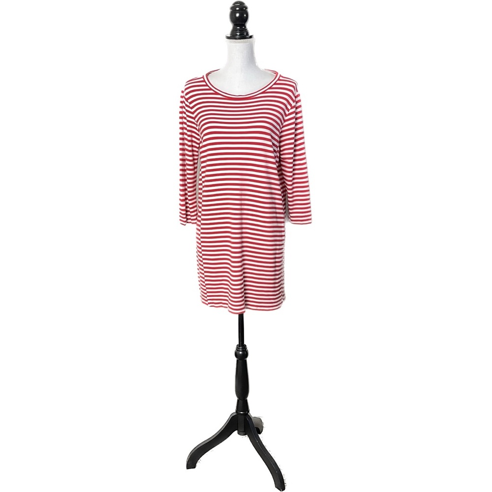 J Crew L Ponte Knit Scoop Neck T-Shirt Dress Nautical Red White Stripe Short